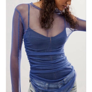 Free People Intimately Last Layer Long Sleeve Blue Size Small Thumbholes Y2K